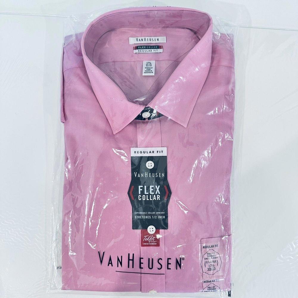 Van Heusen Regular Fit Wrinkle Free Pink Long Sleeve Shirt Size 17.5 32/33 XL